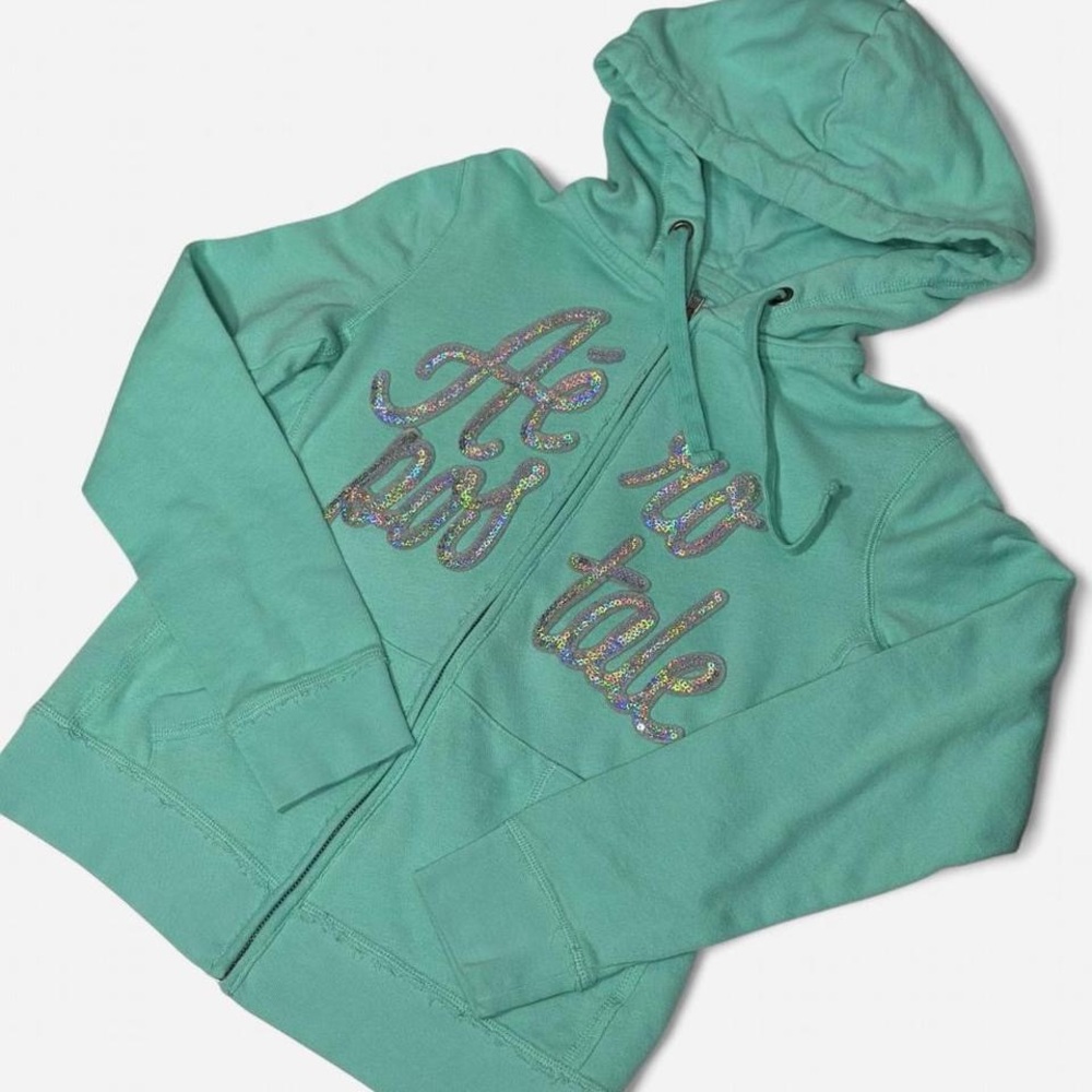 Aeropostale Hoodie, Vintage Y2K, Turquoise With Sequins